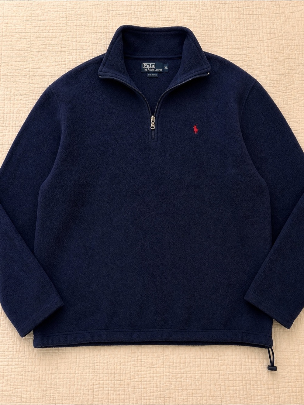 Vintage Polo Ralph Lauren XL pullover fleece Navy Blue drawstring waist